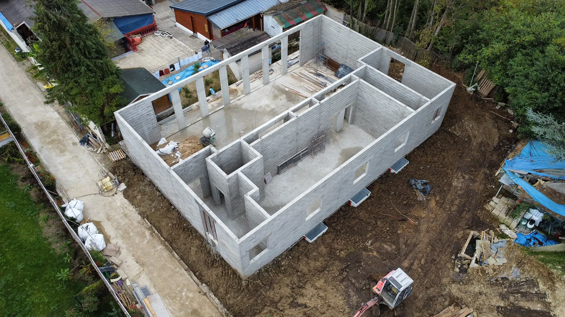 Construction maison vue aérienne 1920